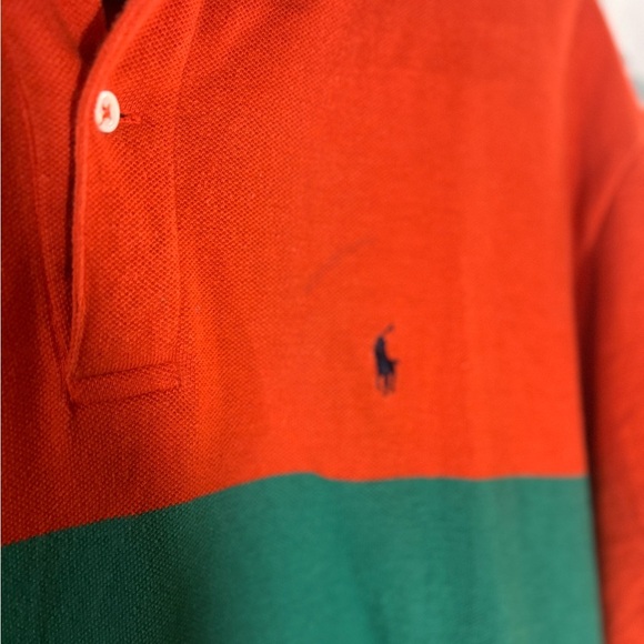 Vintage Polo by Ralph Lauren Men's Orange and Green Polo Shirt - Picture 4 of 10